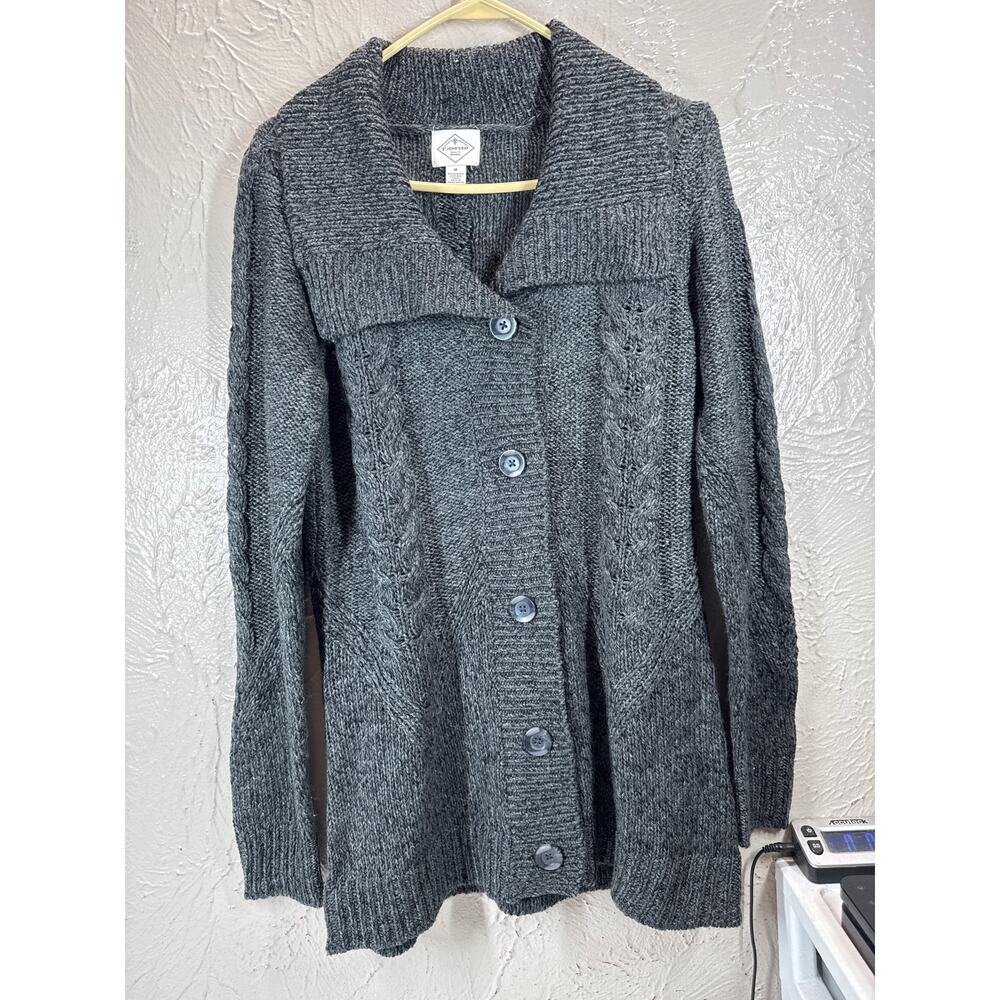 St Johns Bay Cardigan Sweater Shawl Collar Chunky Cable Knit Classic Size Medium